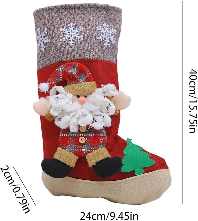 جوارب عيد الميلاد مع 3 ندفات ثلجية نمط الرجل العجوز ديكورات عائلية للعطلات - Image 5